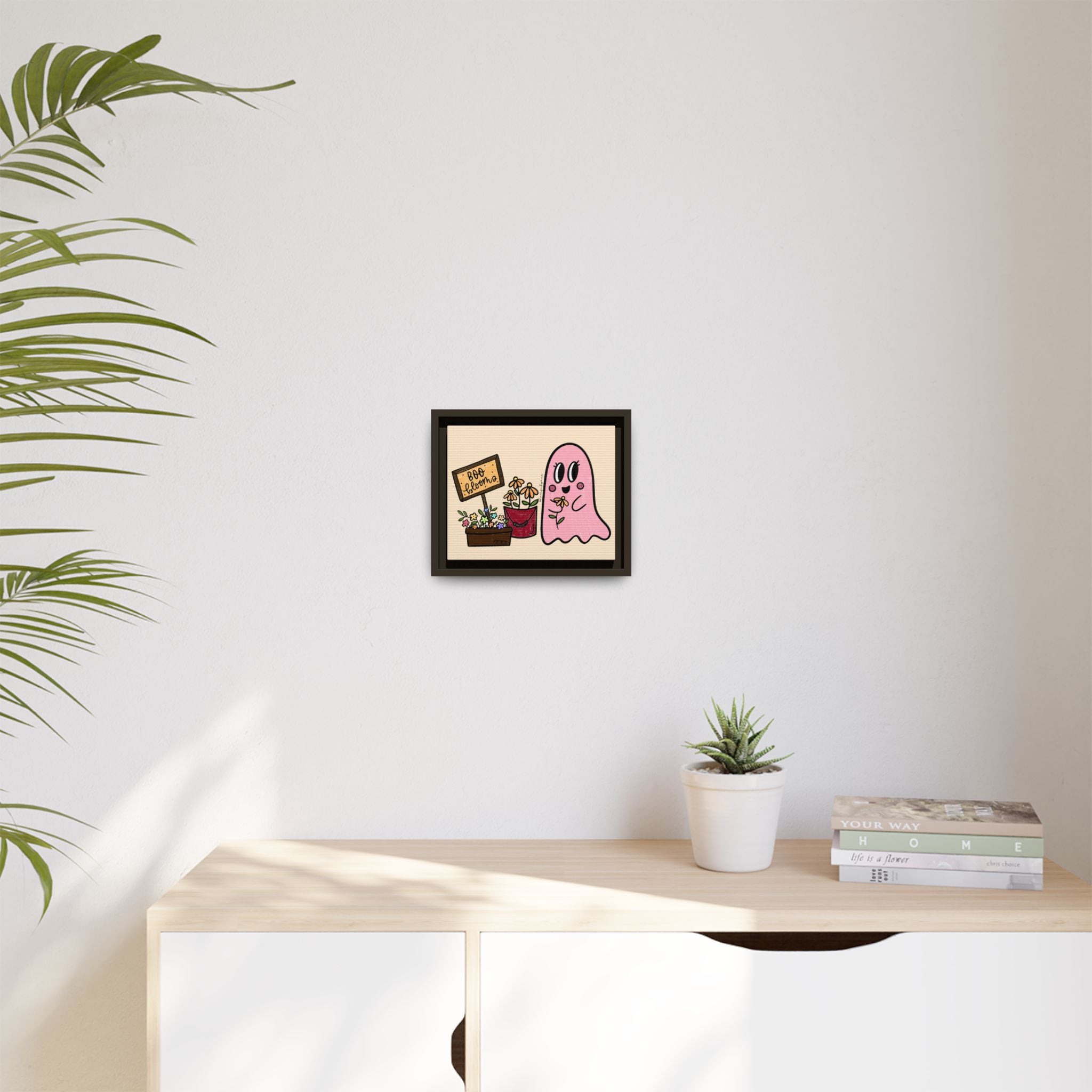 Framed matte canvas wall art in a pinewood frame