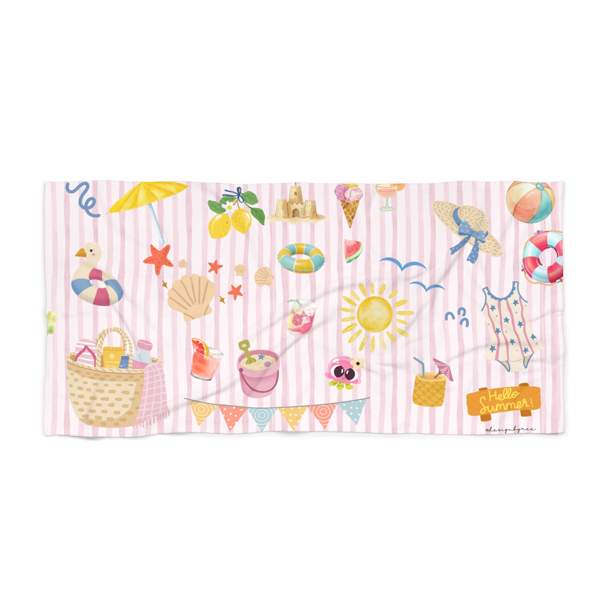Custom printed microfiber beach towel by Designbyree – vibrant full-color print summer towel