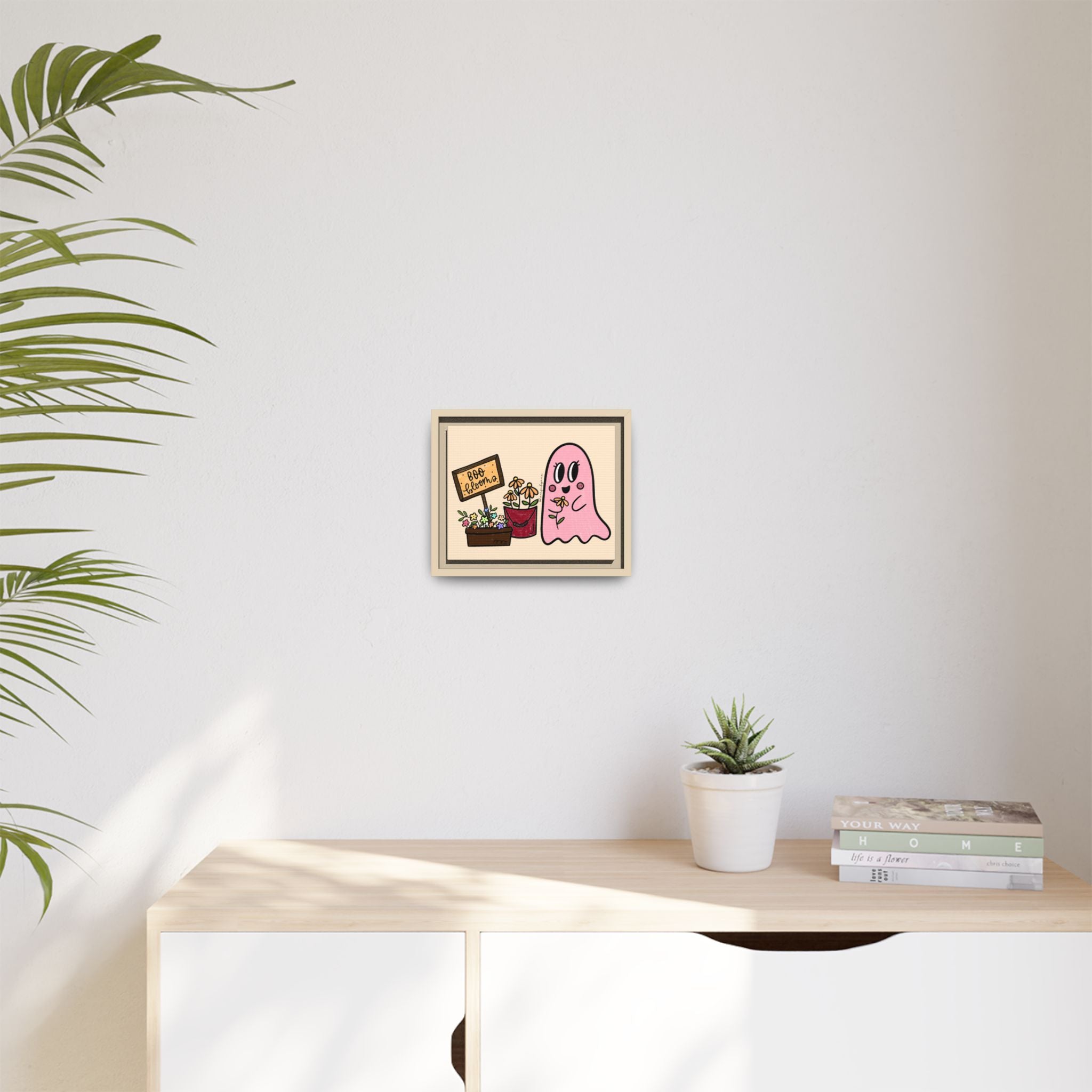 Framed matte canvas wall art in a pinewood frame