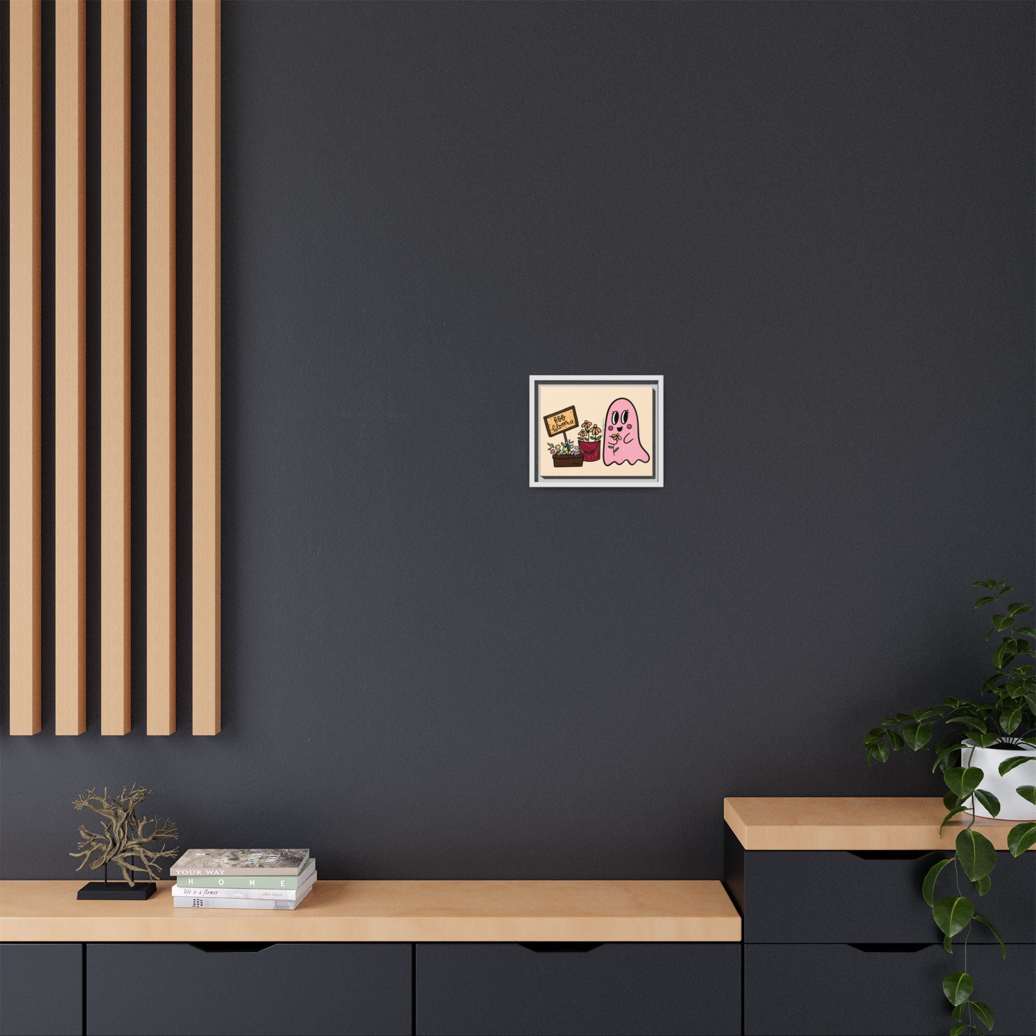 Framed matte canvas wall art in a pinewood frame
