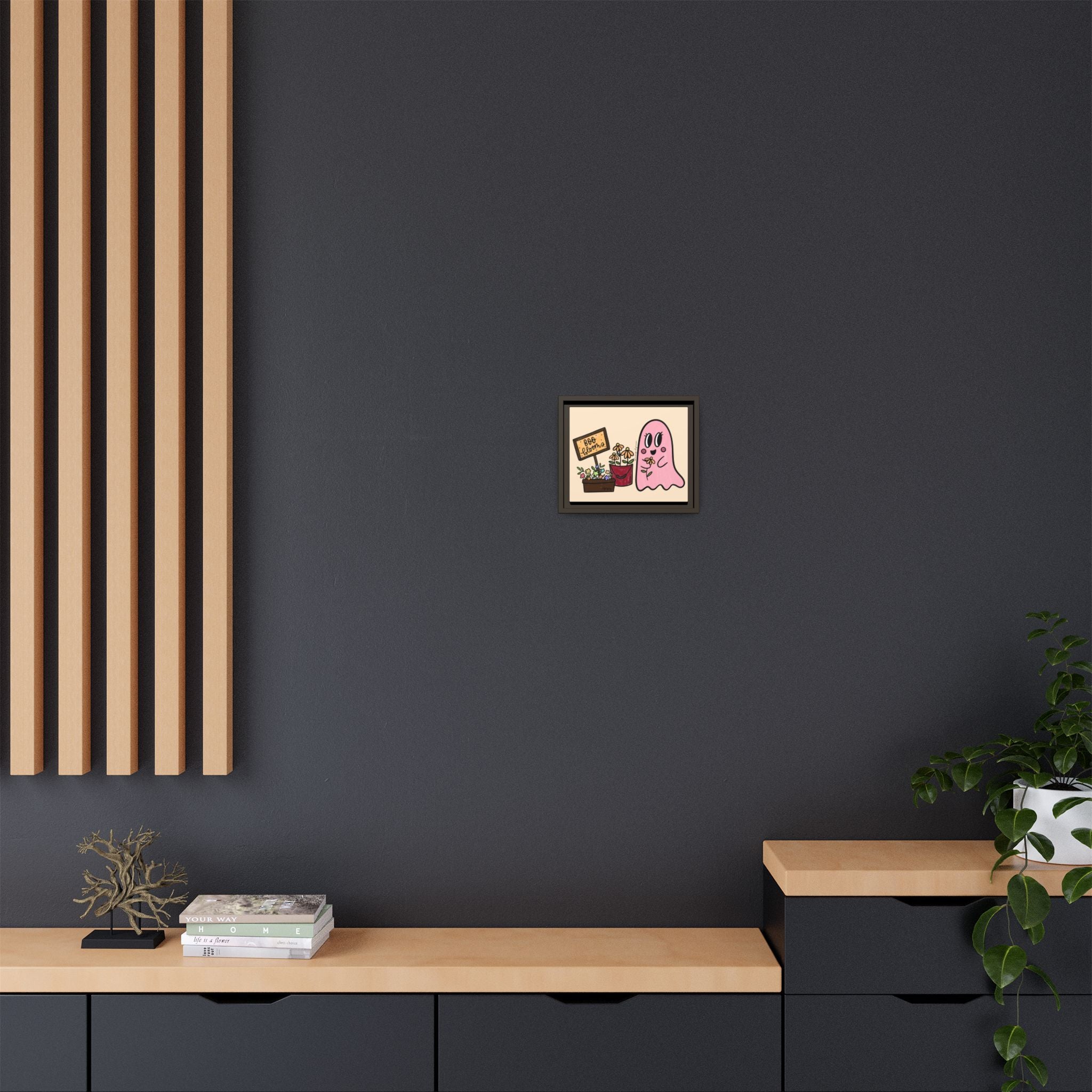 Framed matte canvas wall art in a pinewood frame